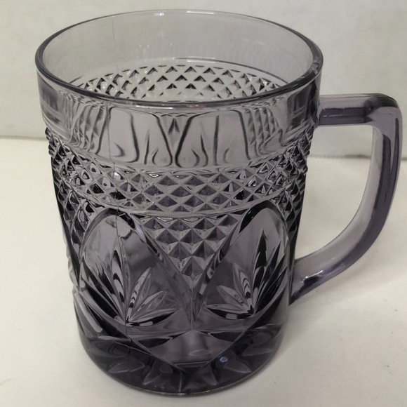 VTG Crystal D'Argues Durand Amethyst Purple Pressed Glass Mugs Set of 2 - Picture 2 of 4